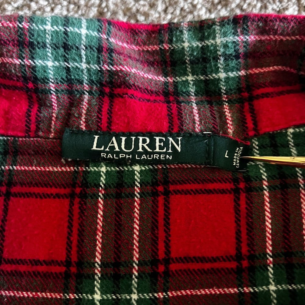 Lauren Ralph Lauren Flannel Pajama Shirt Plaid Button Down Long Sleeve L 0299 - Picture 3 of 5